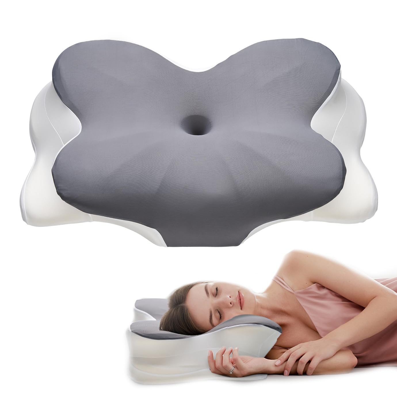 Jocoiot Cervical Pillow for Neck and Shoulder, Ergonomic Memory Foam Pillows for Sleeping with Washable Pillowcas, Comfort style - Gray