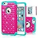 iPhone 6S Case,EC™ [Shockproof] Apple iPhone 6S Case, Heavy Duty Dual Layer Hybrid Stud Rhinestone Bling Protection Cover Case for Apple iPhone 6S / 6 (Rose/Teal)