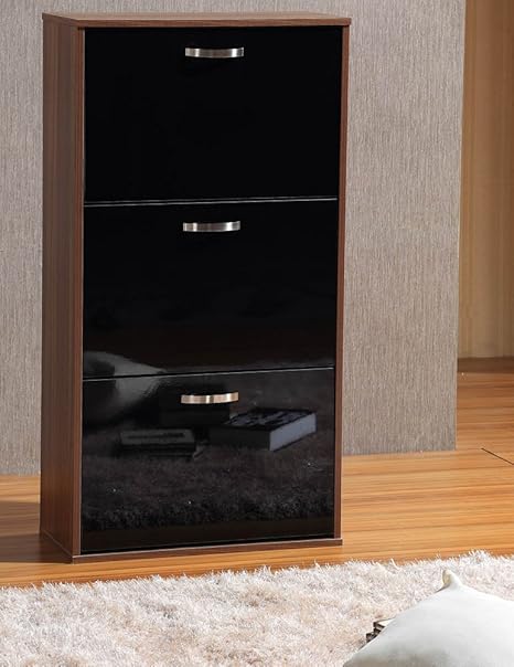 Hartley High Gloss Shoe Storage Cabinet 3 Rack Slimline Multiple Colours Black Walnut Amazon Co Uk Kitchen Home