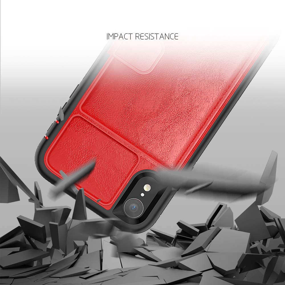 iPhone XR Case, Wallet Card Slots Holders Kickstand Flip Cover Bumper PU Leather TPU Rubber Hard Magnetic Slim Shockproof Durable Shockproof Protective Case Cover Competable with iPhone XR (Red)