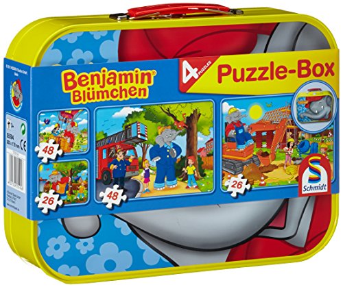 Schmidt Spiele 55594 Benjamin Blümchen, 4 Kinderpuzzle im Metallkoffer, 2x26 und 2x48 Teile – Bild 3