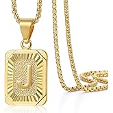 Trendsmax Initial A-Z Letter Pendant Necklace Mens Womens Capital Letter Yellow Gold Plated Stainless Steel Box Chain 22inch
