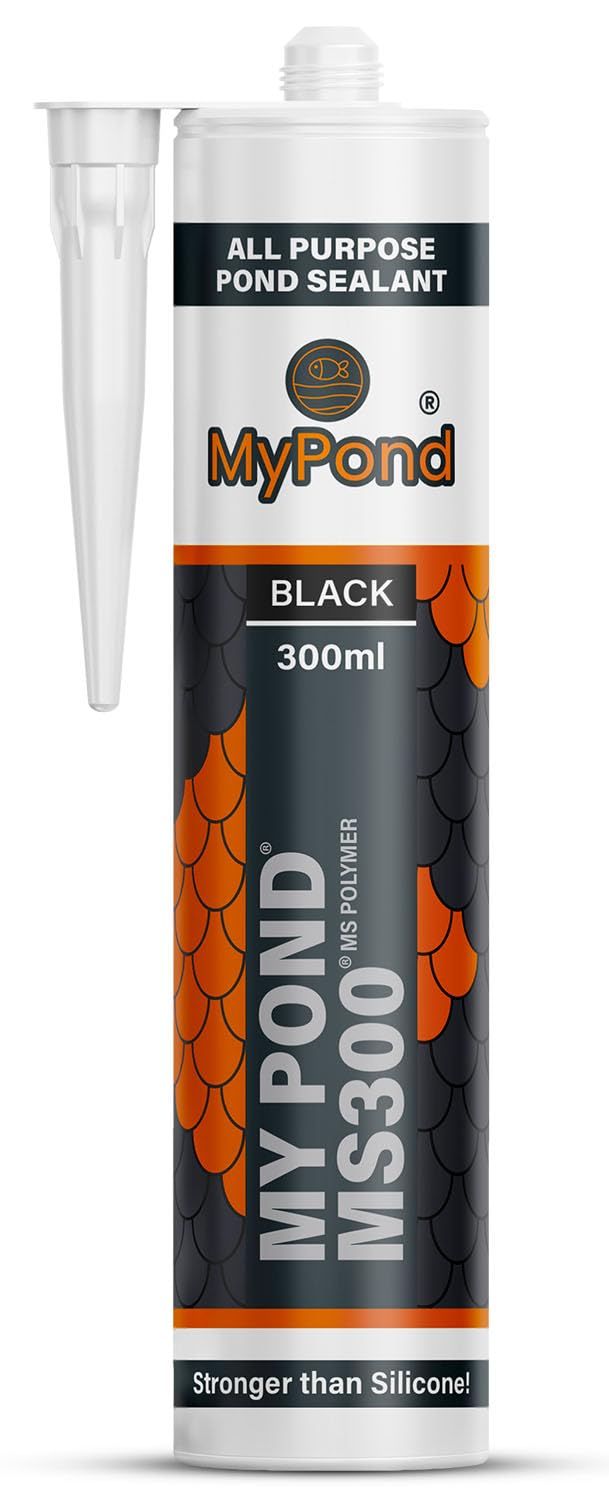 MyPond MS300 Marine Sealant Black, Window Sealer, Pond Sealer for Leaks Concrete Glass Metal, MS Polymer Adhesive 4x Stronger than Aquarium Silicone Caulking, Pond Liner Adhesive, Black Sealant, 300ml