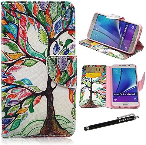 Note 5 Case, Galaxy Note 5 Wallet Case - Tree of Life Pattern Premium PU Leather Wallet Case Stand Cover Card Slots for Samsung Galaxy Note 5 + CoolGiftCase Stylus