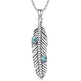 Twoowl Feather Necklace 925 Sterling Silver Turquoise Pendant Vintage Western Pendant Native American Gifts