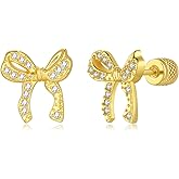 Seraphina 14K Gold Plated Bow Stud Earrings for Women Hypoallergenic Screw Back Flatback Cartilage Helix Earrings