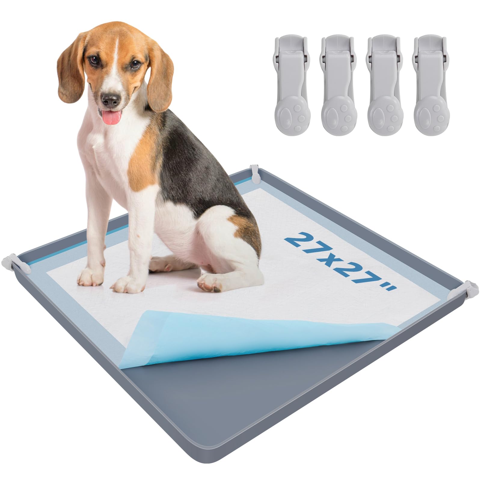 Photo 1 of LOOBANI Large Dog Pee Pad Holder - Silicone Puppy Potty Tray With High Edge and 4 Clamps for Training, Fits Up to 27" x 27" Pads, Gray