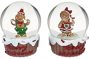 Koncenttop S/2 Christmas Snow Globe, Gingerbread Man Snow Globes Figurines, Gingerbread House Decor，Santa Snow Globe，Snow Globes Christmas