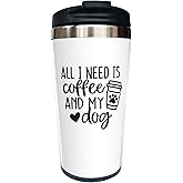 Yipaidel All I Need Is Coffee and My Dog Stainless Steel Travel Coffee Mug 13 OZ, Funny Insulated Water Bottle Tumbler Cup, Gifts For Sister Best Friends, Mothers Day Gift for Mom From Daughter