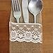 vLoveLife 8.5'' x 4'' Natural Hessian Burlap Cutlery Holder Pouch Bag with Lace Rose Flower Wedding Tableware Bags Favor - Pack Of 10