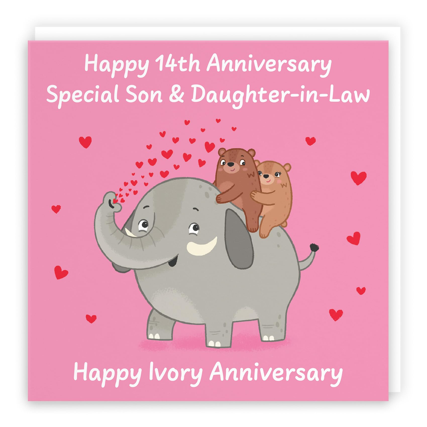 Hunts England - Son And Daughter In Law 14th Anniversary Card - Ivory Anniversary - 14 Years - Cute Fun Bears Card For Son & Daughter-in-Law - Love Story Collection