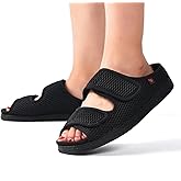 Siomlana Unisex Diabetic Sandals, Extra Wide Width, Open Toe, Adjustable Magic Stickers for Wide Feet, Big Toes, Foot Diseases, Arthritis, Swollen Foot Black