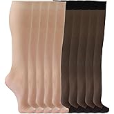 Hoxcaki Knee High Stockings for Women, 10 Pairs Knee High Socks with Reinforced Toes Sheer Nylons Socks for Women