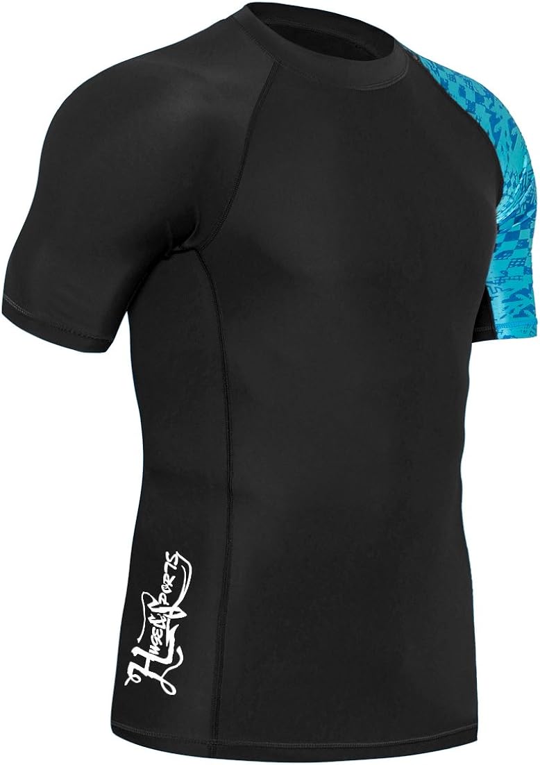 HUGE SPORTS Men's Splice UV Sun Protection UPF 50+ Skins Rash Guard Short Sleeves: Clothing
