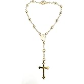 SIFRIMANIA Small Miraculous Medal Rosary Bracelet for Women, Gold Plated Catholic Chain Bracelet with Cross Pendant