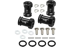 kingsea 4Pcs/Set Aluminum Alloy 12mm Hex Adapter (+15mm) Compatible with Traxxas 1/16 Mini E-Revo, Mini Slash, Mini Summit Upgrade Parts Black