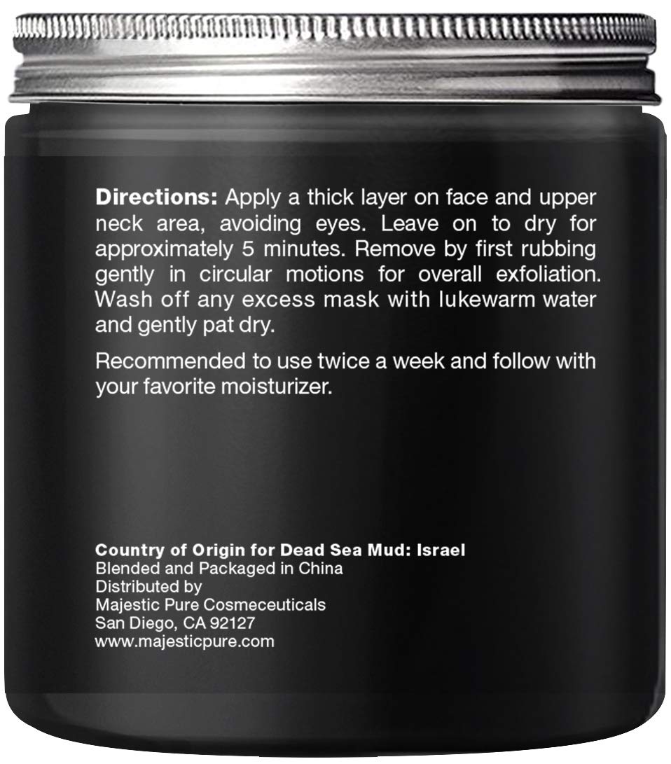 MAJESTIC PURE Dead Sea Mud Mask - Natural Face and Skin Care for Women and Men - Best Black Facial Cleansing Clay for Blackhead, Whitehead, Acne and Pores - 8.8 fl. Oz : Beauty