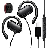 USB C Headphones Wired Open Over Ear Buds for Apple/Android Wire USBC Earbuds for iPhone 17 16 16e 15 Pro Wrap Around Ear Hook Corded Type C Earphones for Samsung S25 S24 S23 for Pixel 10 9 8 Black