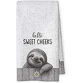 Threegoat Funny Cute Sloth Hand Towels for Bathroom,Hello Sweet Cheeks Sloth Gifts for Women, 1 PCS pet Decor Kitchen Towels,Cute Animal,Pet Owners Housewarming - B06