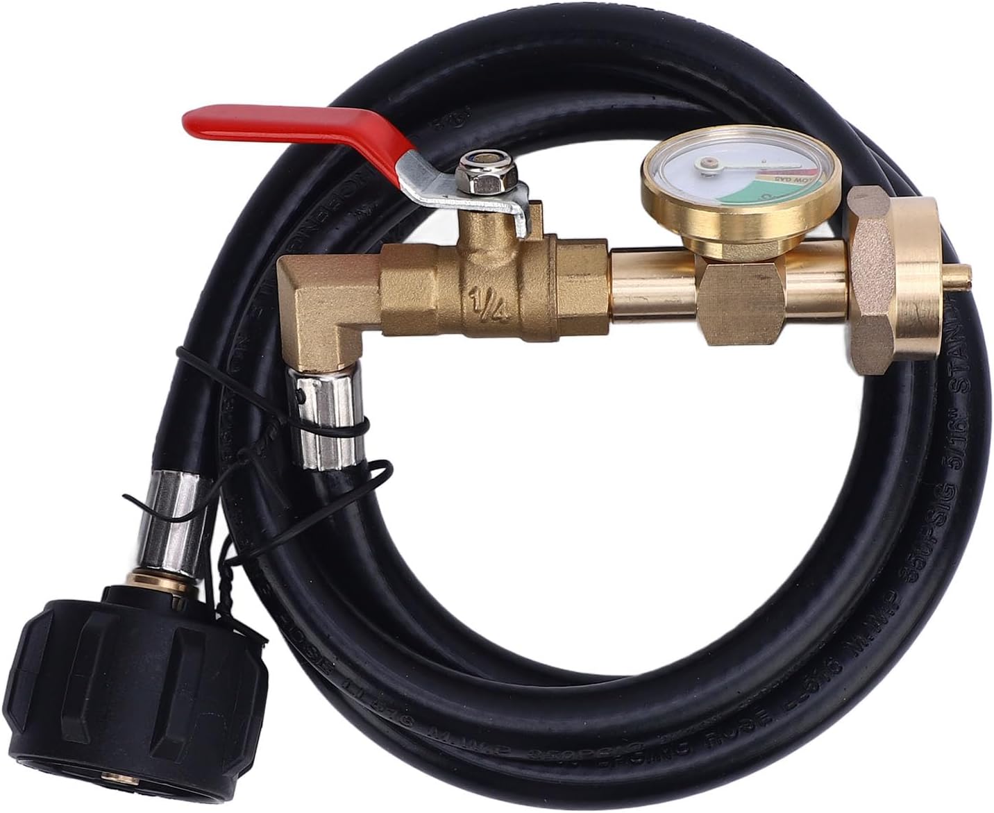 RV Gas Refill Adapter Hose with Gauge and ON Off Control Valve 3 Feet Gas Tank Extension Hose for 1 Lb Gas Tank
