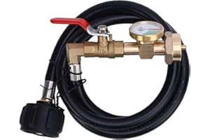 RV Gas Refill Adapter Hose with Gauge and ON Off Control Valve 3 Feet Gas Tank Extension Hose for 1 Lb Gas Tank