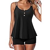 Women Tankini Swimsuit with Shorts - Flowy Two Piece Swimsuits Tummy Control Bathing Suits 2025 Swimwear