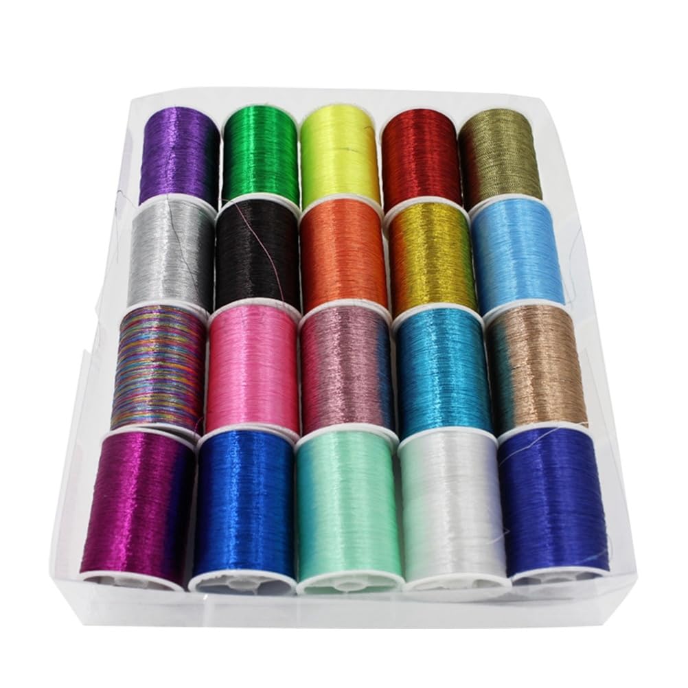 TEHAUX Metallic Hand Sewing Thread Set Sewing Machine Yarn Set White Embroidery Thread Machine Embroidery Thread Metal Yarn Coloured Handmade Clamp Cross