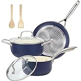 M MELENTA Pots and Pans Set, 7 Piece Nonstick Ceramic Cookware Set, Kitchen Induction Cookware Sets, Pots and Pans Non Stick with Oven Safe Handle, 100% PFOA Free, Blue