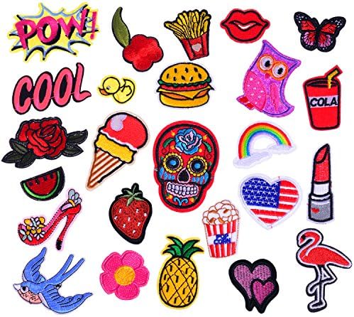 Iron On Patches 25 Pcs - Embroidered Motif Applique Glitter Sequin Decoration Sew On Patches For Jeans Jacket, DIY Clothing, Canvas Shoes, Handbag, Caps