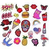 Iron On Patches 25 Pcs - Embroidered Motif Applique Glitter Sequin Decoration Sew On Patches For Jeans Jacket, DIY Clothing, Canvas Shoes, Handbag, Caps