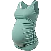 BHOME Maternity Tank Tops for Women Ruched Sleeveless Basic Tops Layering Maternity Shirt Vest Pregnancy Tee