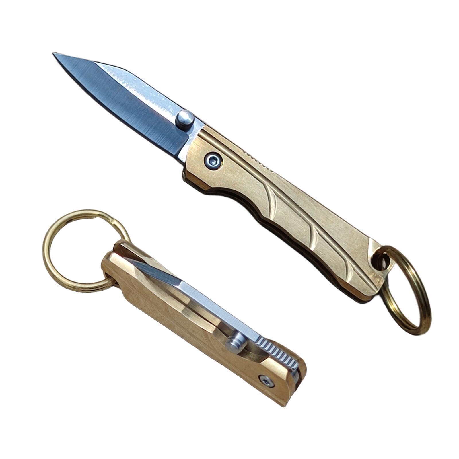 Photo 1 of COHOMELARS Small Keychain Knife,Mini Folding Pocket Knife,Brass Handle, Stainless Steel Blade, EDC Box Cutter,Small Gift for Women Men