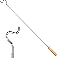 Closet Reacher Pole with Hook and Wooden Handle, Heavy Duty - Adjustable 2.75-5 Feet, Chrome Plated Steel Clothing Hanger Shepherds Hook to Easily Reach Clothes etc - Perfect for College Dorm