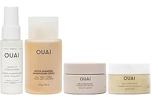OUAI Travel Kit - Includes Travel Size Leave In Conditioner, Detox Shampoo, Fine to Medium Hair Mask, Scalp & Body Scrub (4 Count)