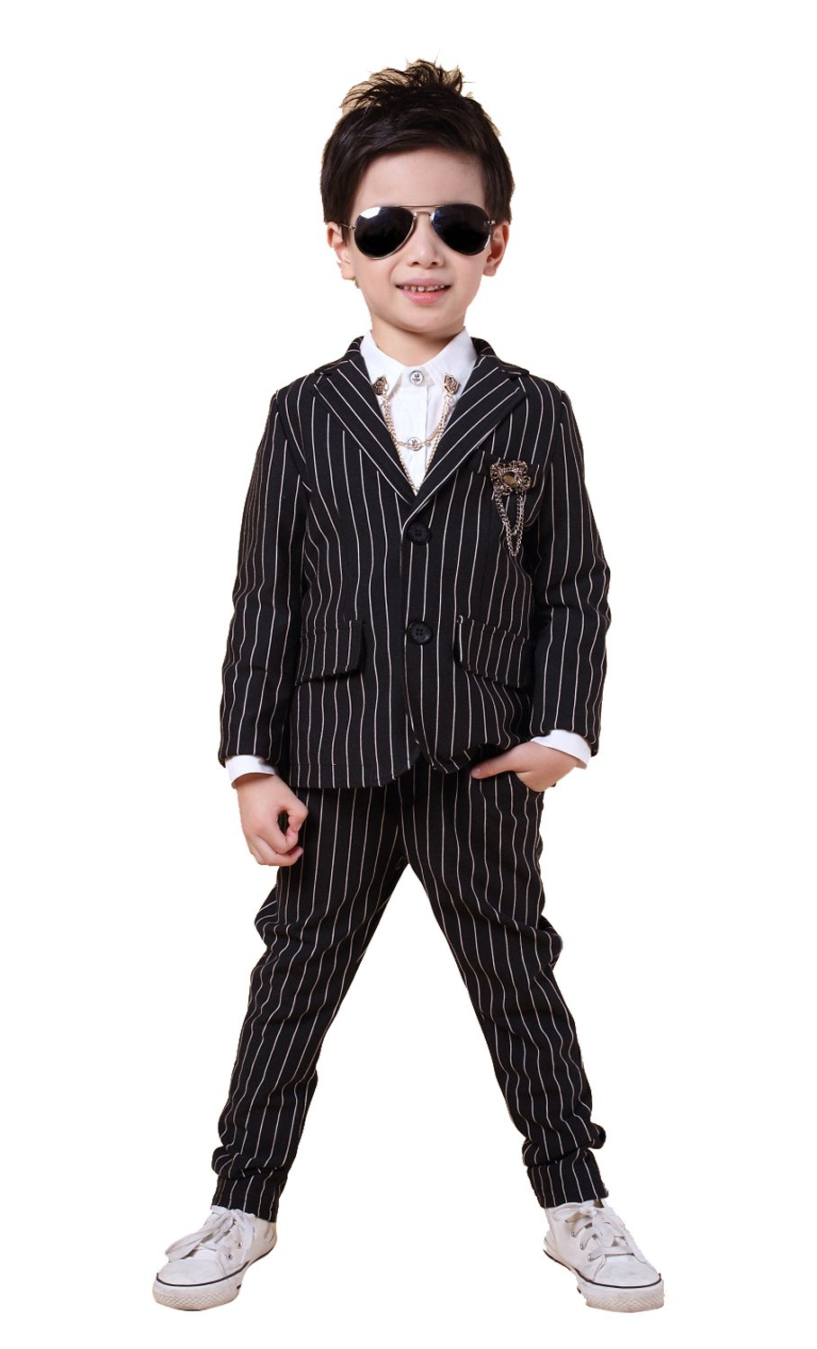 Boys Pinstripe Suits Separated Blazer & Pants 2 Pieces Black & White 2