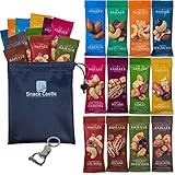 Sahale Snacks Grab And Go Office Pantry, Healthy Light Snacks, Mixed Nuts Variety Pack (12-Flavors/ 24-Count) with Accessories (Metal Key Chain Bottle Opener & Snack Pouch)
