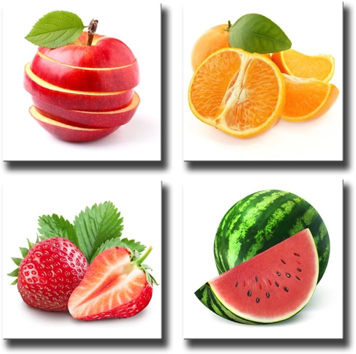 iPainting--Contemporary Art Fresh Tasty Fruit Giclee Canvas Prints Framed Canvas Wall Art for Home Kitchen Dinning-room Restaurant Decorations 12x12inch 4pcs/set Ready to Hang