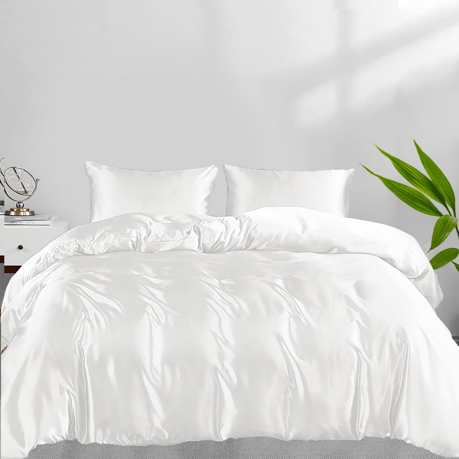 Photo 1 of Linenwalas Duvet Cover Set King Size - Viscose Derived from Bamboo Soft, Breathable, Light Weight, Cooling Comforter Cover with Zipper Closure and Corner Ties (King, White)