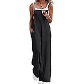 Lepunuo Womens Casual Loose Jumpsuits Summer Boho Wide Leg Rompers Sleeveless Overalls with Pockets