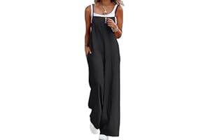 Lepunuo Womens Casual Loose Jumpsuits Summer Boho Wide Leg Rompers Sleeveless Overalls with Pockets