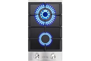 2 Burner Gas Cooktop, GASLAND GH30BF 12 Inch Gas Stovetop, LPG Convertible Natural Gas, Propane Cooktop, Dual Burner Gas Stovetop with Thermocouple Protection, Black Tempered Glass