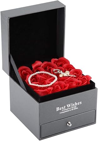 Rosas de jabón, Collar de Plata Rosa con Flor de jabón de Doble cajón, Caja de