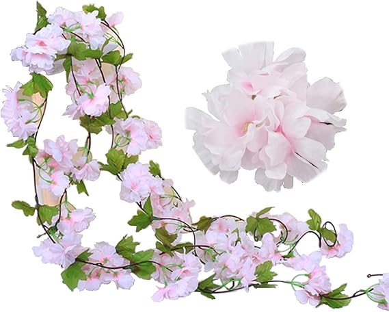 JaneYi 2 Pack 7.7ft Fake Cherry Vine Artificial Flowers