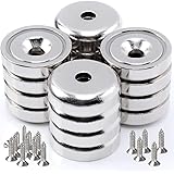 16Pcs Super Strong Round Base Cup Neodymium Magnets Heavy Duty, 60LBS Ring Rare Earth Magnets with Holes and Screw,0.98"(25mm