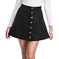 Fuinloth Women's Faux Suede Skirt Button Closure A-Line High Wasit Mini Short Skirt