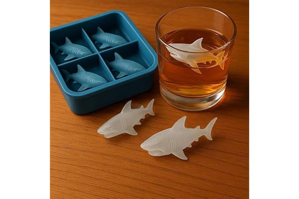 1pc Shark Ice Cube Tray Fun Shapes, Odd Novelty Cute Shark Gifts, Silicone Whiskey Ice Mold for Cocktails,Bourbon,Brandy