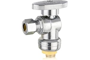 1-PC HeSun Push-Fit Angle Stop Valve, 1/2" Push x 3/8" OD Compression Angle Stop, 1/4 Turn Water Shut Off Valve for Bathroom 