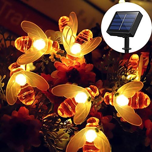 Solar Powered String Lights, Honeybee 30LED Lights, 21FT 8 Modes Starry Lights, Waterproof Fairy Decorative Lights for Outdoor, Wedding, Homes, Gardens, Patio, Party
