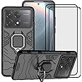 LosruGir for Xiaomi Redmi K70E/Xiaomi Poco X6 Pro 5G Case,2 in 1 Hybrid Heavy Duty Armor Shockproof Defender Kickstand Dual Layer Bumper Hard Back Case Glass Screen Protector [2 Pack],Black