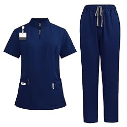 Women Scrubs Set V-Neck Stretch Tops with Pockets